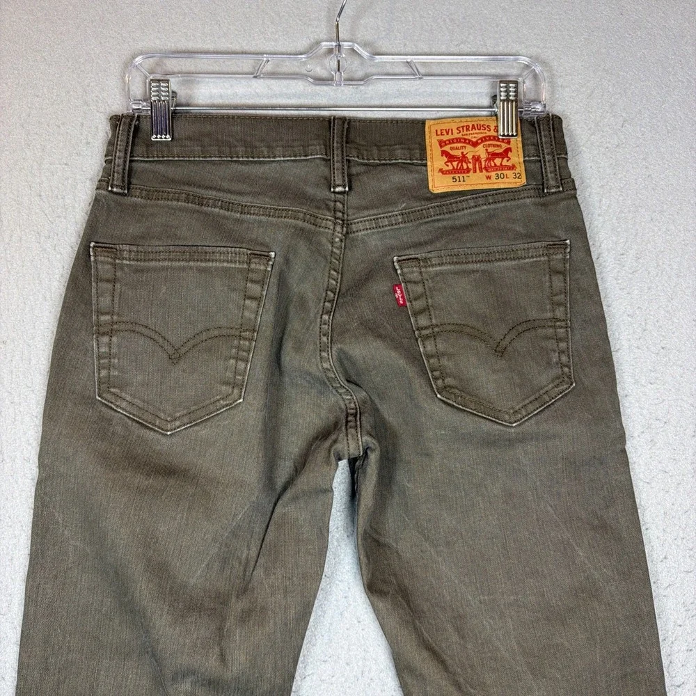 Levi 511 Jeans Mens 30X32 Olive Green Slim Preppy Stretch EUC